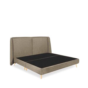Cama King Size  Color Caqui. Cabecera Con Base Rellena De Hule Espuma. Estructura De Madera Maciza