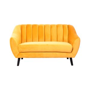 Sofá De 2 Plazas Tapizado En Terciopelo Color Mostaza. Estructura De Madera Sólida