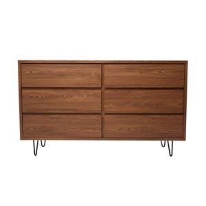 Cajonera Color Nogal De 6 Cajones Con Patas De Metal Negras Y Estructura De Madera Industrial
