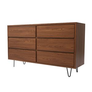 Cajonera Color Nogal De 6 Cajones Con Patas De Metal Negras Y Estructura De Madera Industrial