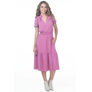 Vestido Casual Midi Manga Corta