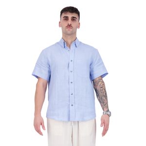 Camisa Manga Corta de Lino Azul Cielo
