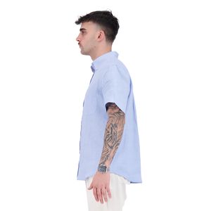 Camisa Manga Corta de Lino Azul Cielo