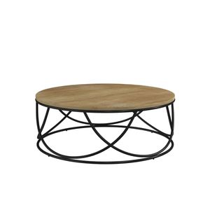 Mesa De Centro Circular Con Madera Mdf Y Base De Metal Negra (Diámetro: 80Cm)