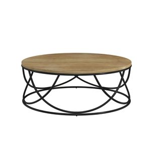 Mesa De Centro Circular Con Madera Mdf Y Base De Metal Negra (Diámetro: 80Cm)