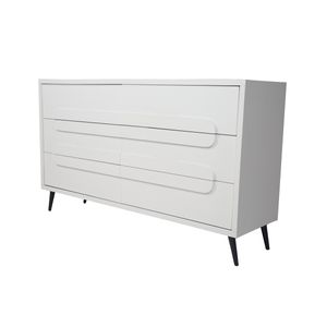 Cajonera Blanca De 6 Cajones Con Patas De Metal Negras Y Estructura De Madera Industrial