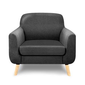 Sillón Individual Con Tapizado Gris Oscuro. Estructura De Madera Sólida