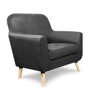 Sillón Individual Con Tapizado Gris Oscuro. Estructura De Madera Sólida