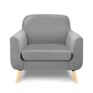 Sillón Individual Con Tapizado Gris Claro. Estructura De Madera Sólida
