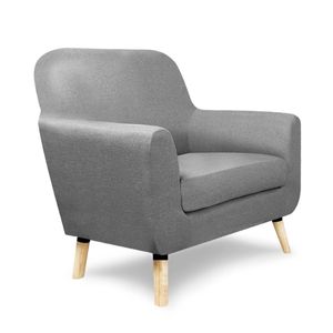 Sillón Individual Con Tapizado Gris Claro. Estructura De Madera Sólida