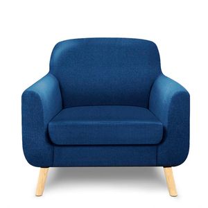 Sillón Individual Con Tapizado Azul. Estructura De Madera Sólida