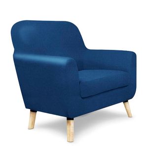 Sillón Individual Con Tapizado Azul. Estructura De Madera Sólida