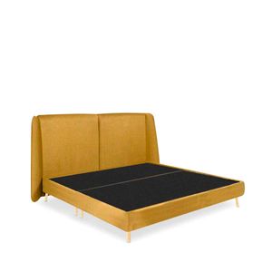 Cama King Size  Color Mostaza. Cabecera Con Base Rellena De Hule Espuma. Estructura De Madera Maciza