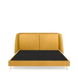 Cama King Size  Color Mostaza. Cabecera Con Base Rellena De Hule Espuma. Estructura De Madera Maciza
