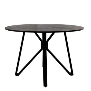 Mesa De Centro Redonda Negra Con Pedestal. Estructura De Madera Industrial