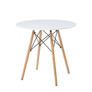Mesa Redonda Color Blanco Con Patas Y Tablero De Madera Mdf 80Cm (Diámetro)