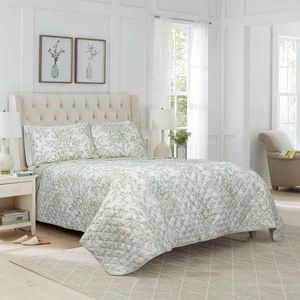 Colcha Set Bedford Sage Blanco/Verde Mat/Qs Laura Ashley