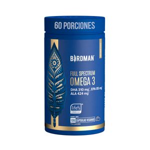 Suplemento Alimenticio Full Spectrum Omega 3 a Base de Omega 3 Derivado de Algas y Aceite de Linaza Birdman 120 Cápsulas