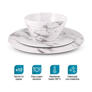 Vajilla De Melamina Moderna Para 4 Personas (12 Pz)