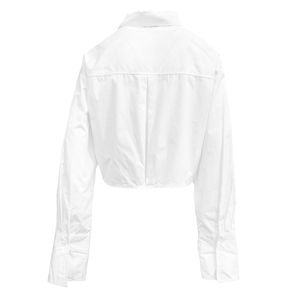 Blusa Crop Manga Larga Pliegues Delanteros Blanco