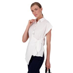 Blusa Casual Nudo Manga Corta Blanco