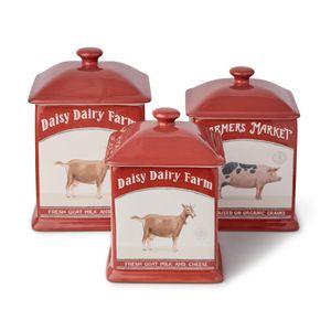 Juego De Recipientes Ceramica 3Pza Vintage Farm