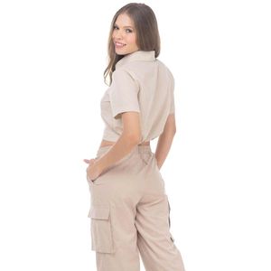 Blusa Casual Sarah Bustani Crop Manga Corta