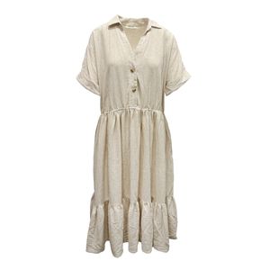 Vestido Camisero Casual Midi Manga Corta Arena