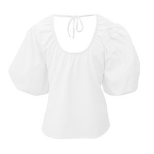 Blusa Cuello Redondo Manga Globo Blanca