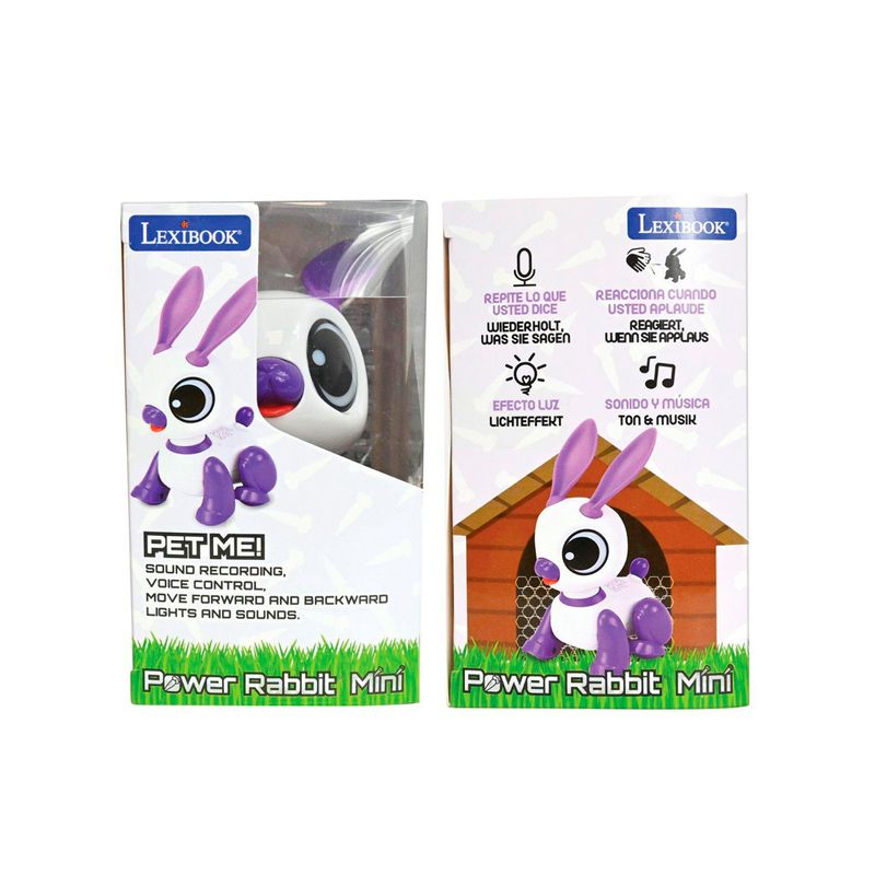 LEXIBOOK Power Rabbit Mini - Mi Pequeño Conejo Robot - Conejo Robot con Sonidos, Música, Efectos de Luz, Repetición de Voz y Reacción de Sonido, Juguete para Niños y Niñas - ROB02RAB