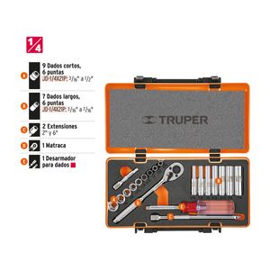 Juego De 20 Herramientas Cuadro 1/4' Std Para Mecanico JD-1/4X21P