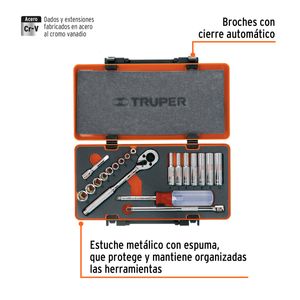 Juego de 20 Herramientas Cuadro 1/4" MM Para Mecánico JD-1/4X21M