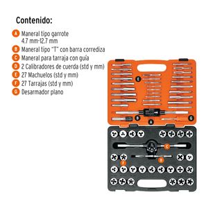 Juego de 60 Piezas de Machuelos y Tarrajas Truper J-MATA-60