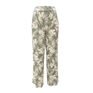 Pantalon Ancho Liso Estampado Hojas