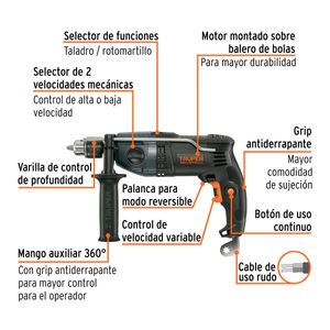 Rotomartillo 1/2" 900W TRUPER INDUSTRIAL ROTO-1/2N7