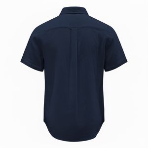 Camisa Manga Con Bolsillo Corta Lino Azul Marino
