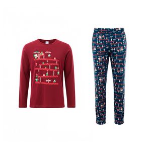 Conjunto Pijama Navideña Playera De Manga Larga Y Pantalón Para Caballero