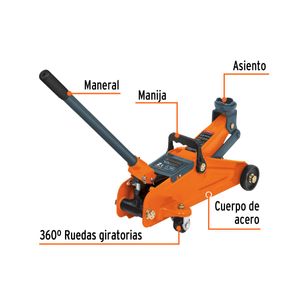 Gato Hidráulico De Patín 2T 30 Movimientos, Maletín Truper