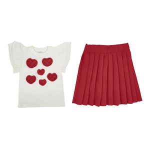 Conjunto Choys de Corazones Blusa y Falda Niña Rojo